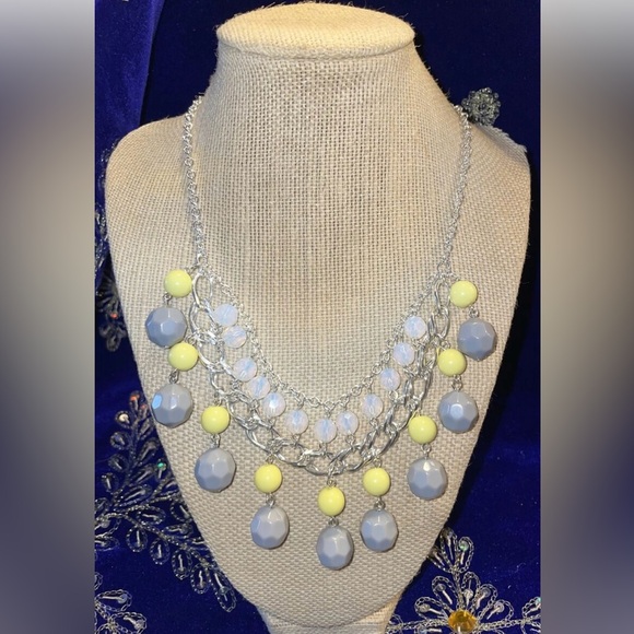 Avon Jewelry - Avon Grey/Yellow/Iridescent Beads Tiered Dawn Statement Necklace Signed NWT